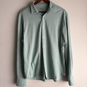 UNTUCKit Mens Large Pique Knit‎ Button Down Shirt Green Cotton Stretch Casual